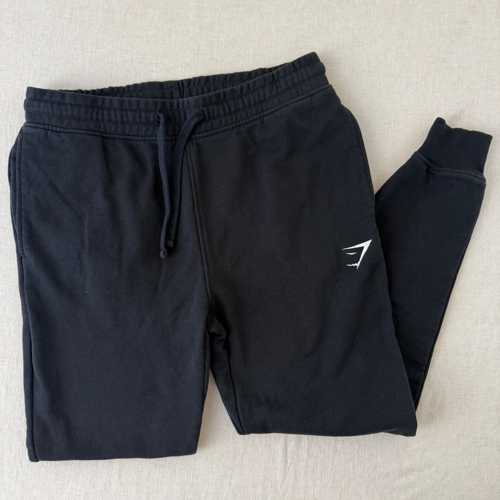 Gymshark Crest Joggers Mens Medium Black Fleece Slim Fit Sweatpants